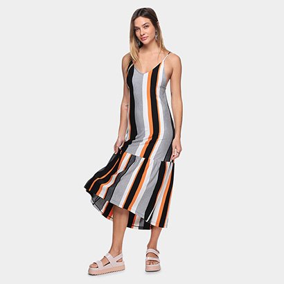 Vestido Oh, Boy! Sino Midi Listrado - Feminino