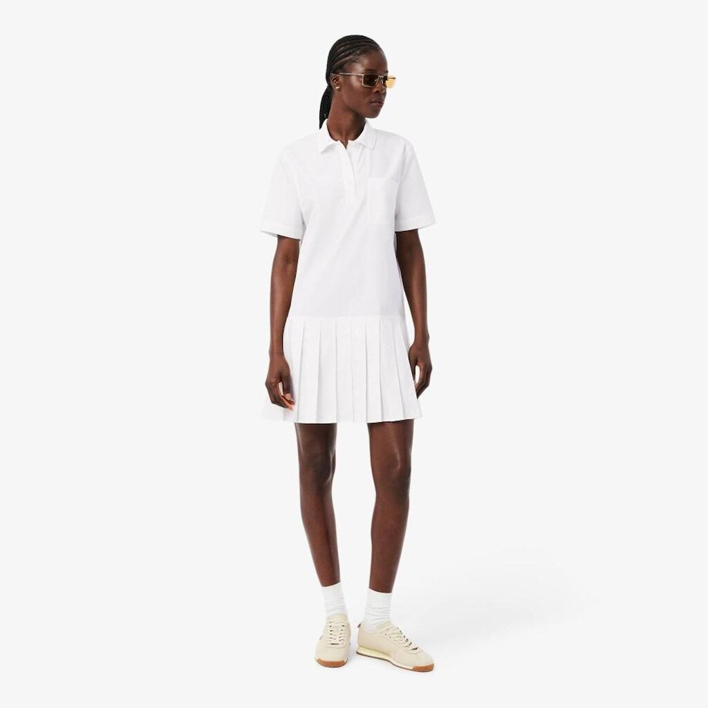 Vestido Polo Lacoste De Popeline Com Mangas Curtas Feminino