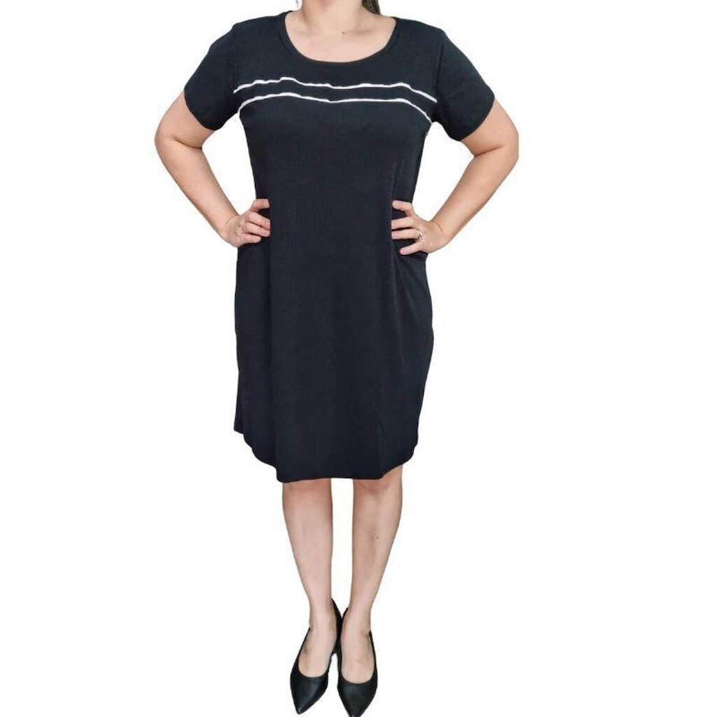 Vestido Preto Essência Canelado Plus Size