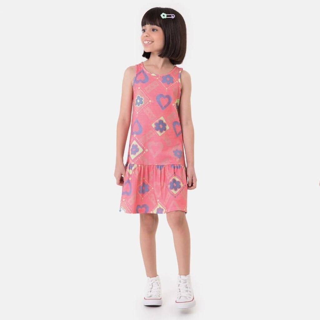 Vestido Regata Infantil Verão Salmão Flores - Malwee