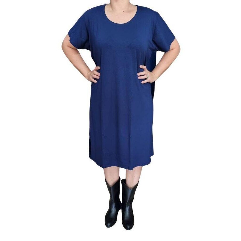 Vestido Rodher Básico MC Azul Marinho Plus Size