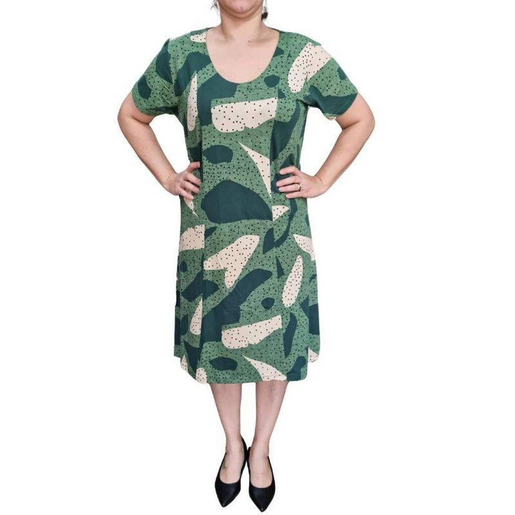 Vestido Rodher Estampado Tons Verdes Plus Size