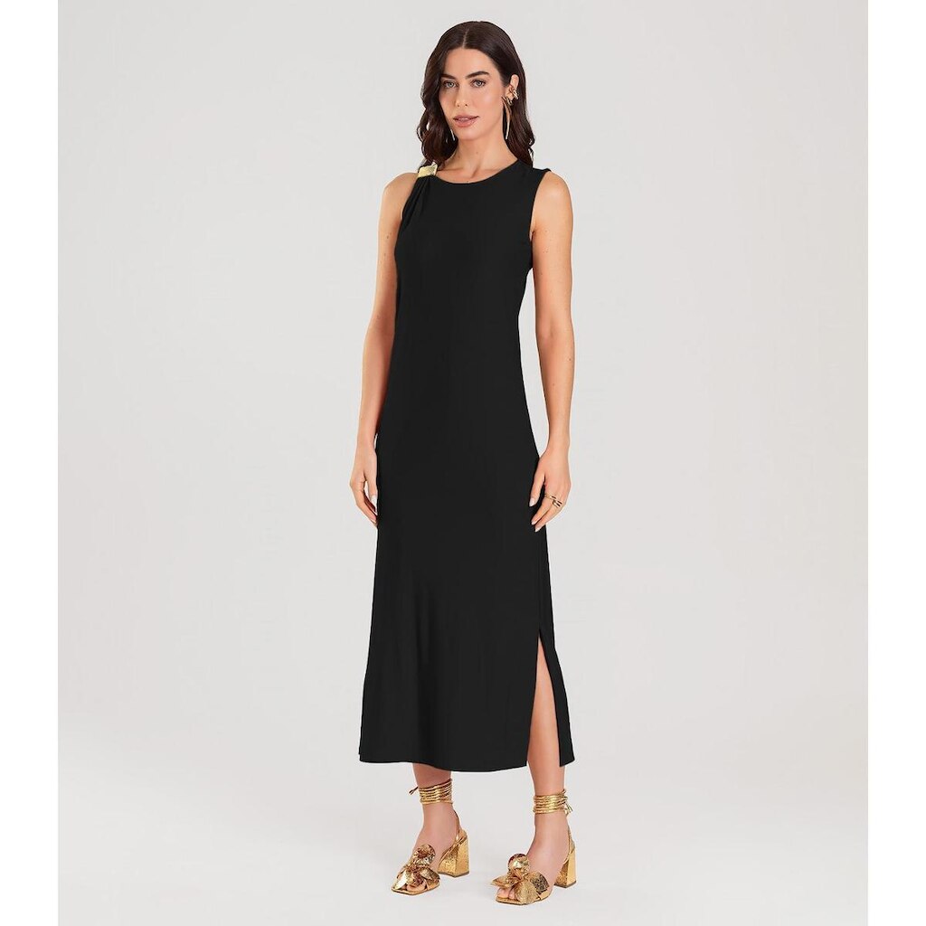 Vestido Super Midi com Aviamento Dianna Preto