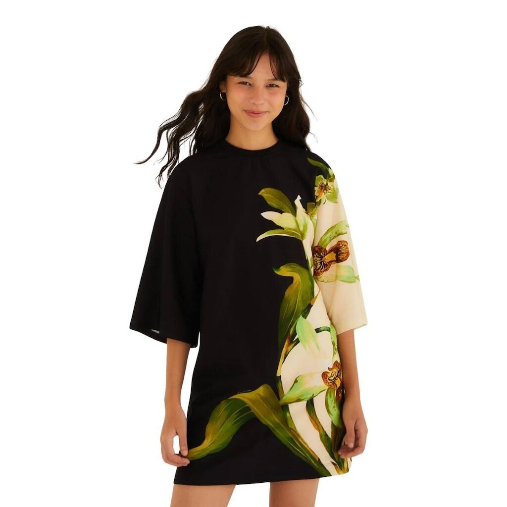 Vestido Tshirt Big Farm Rio Floral Orquídea