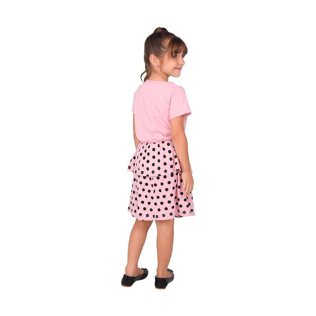 Vestido Verão Infantil Rosa Poá com Flor - Big Bless