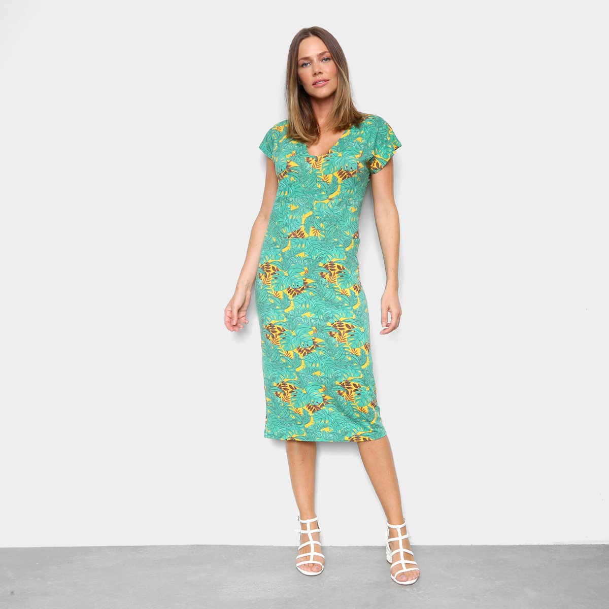 Vestido Volare Tubinho Midi Decote V Manga Japonesa Menor preço em Vestido Volare Tubinho Midi Decote V Manga Japonesa