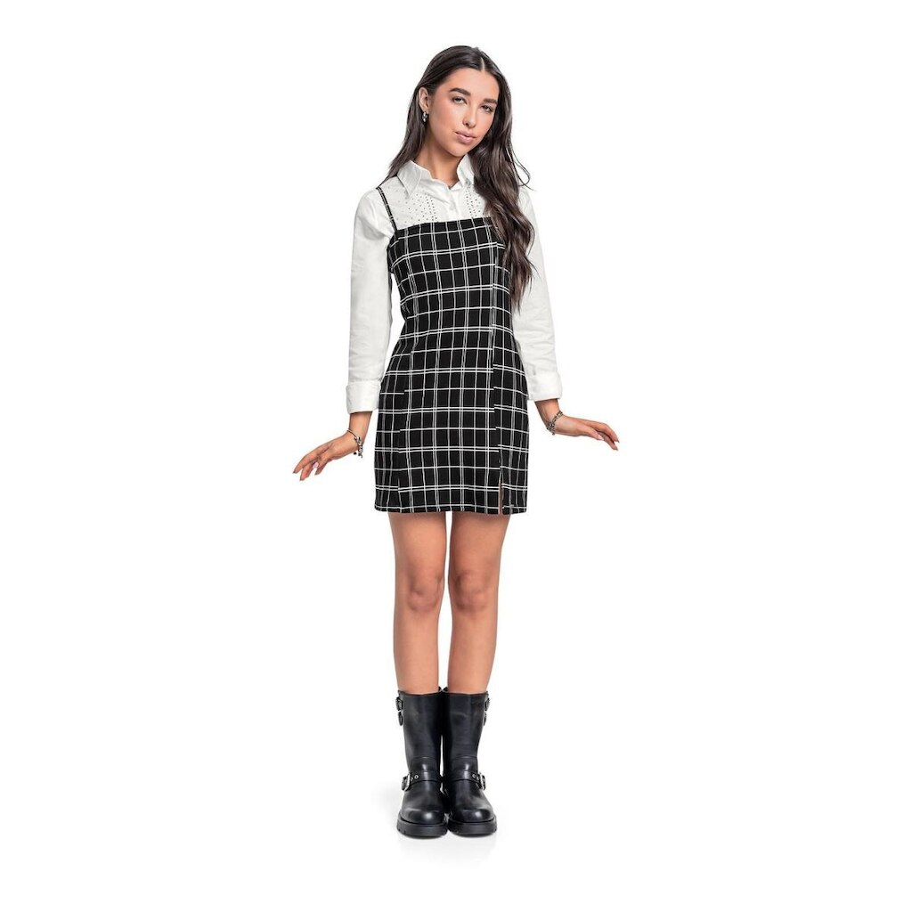 Vestido Xadrez Juvenil em Malha Jacquard Gloss