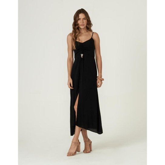 Vestido Zinzane Busto Franzido Fenda XGG PRETO Preto Netshoes