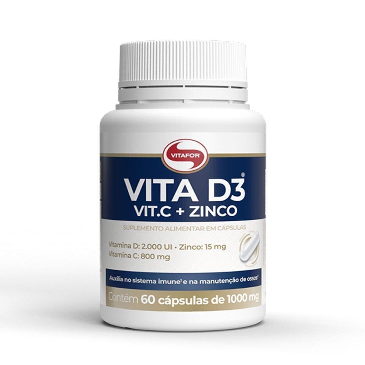 Vita D3 + Vit C + Zinco - 60 Cápsulas - Vitafor Menor preço em Vita D3 + Vit C + Zinco - 60 Cápsulas - Vitafor