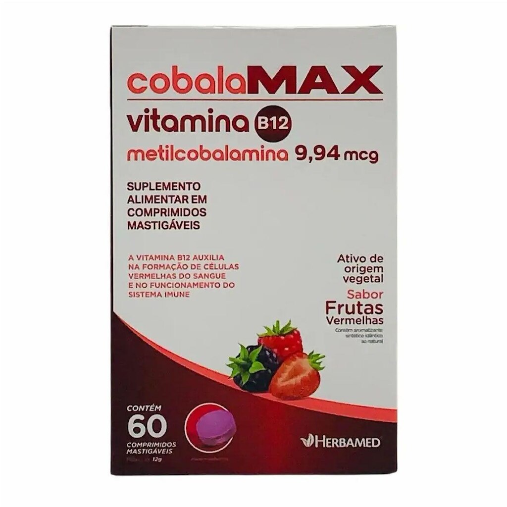 Vitamina B12 Cobalamax - 60 Comprimidos Frutas Vermelhas - Herbamed
