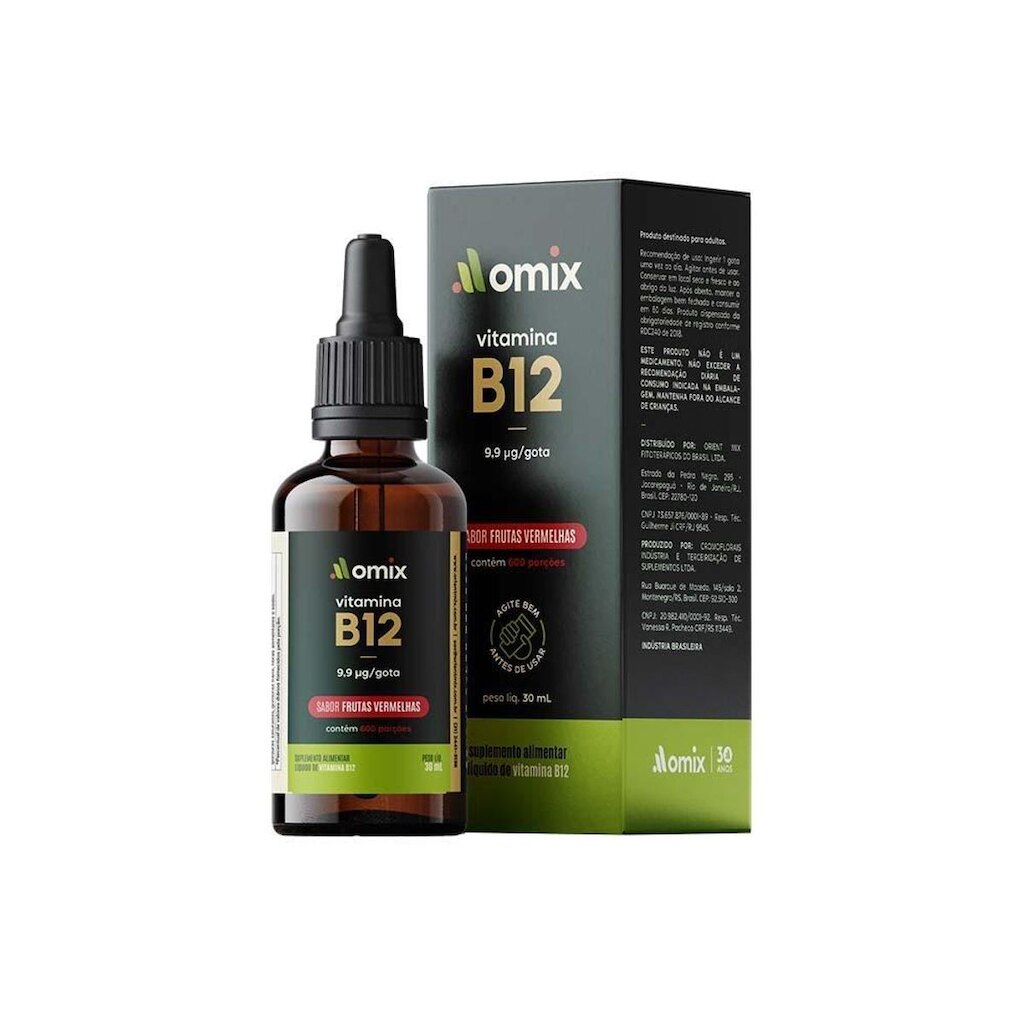 Vitamina B12 liquida em gotas - 30 mL - Omix