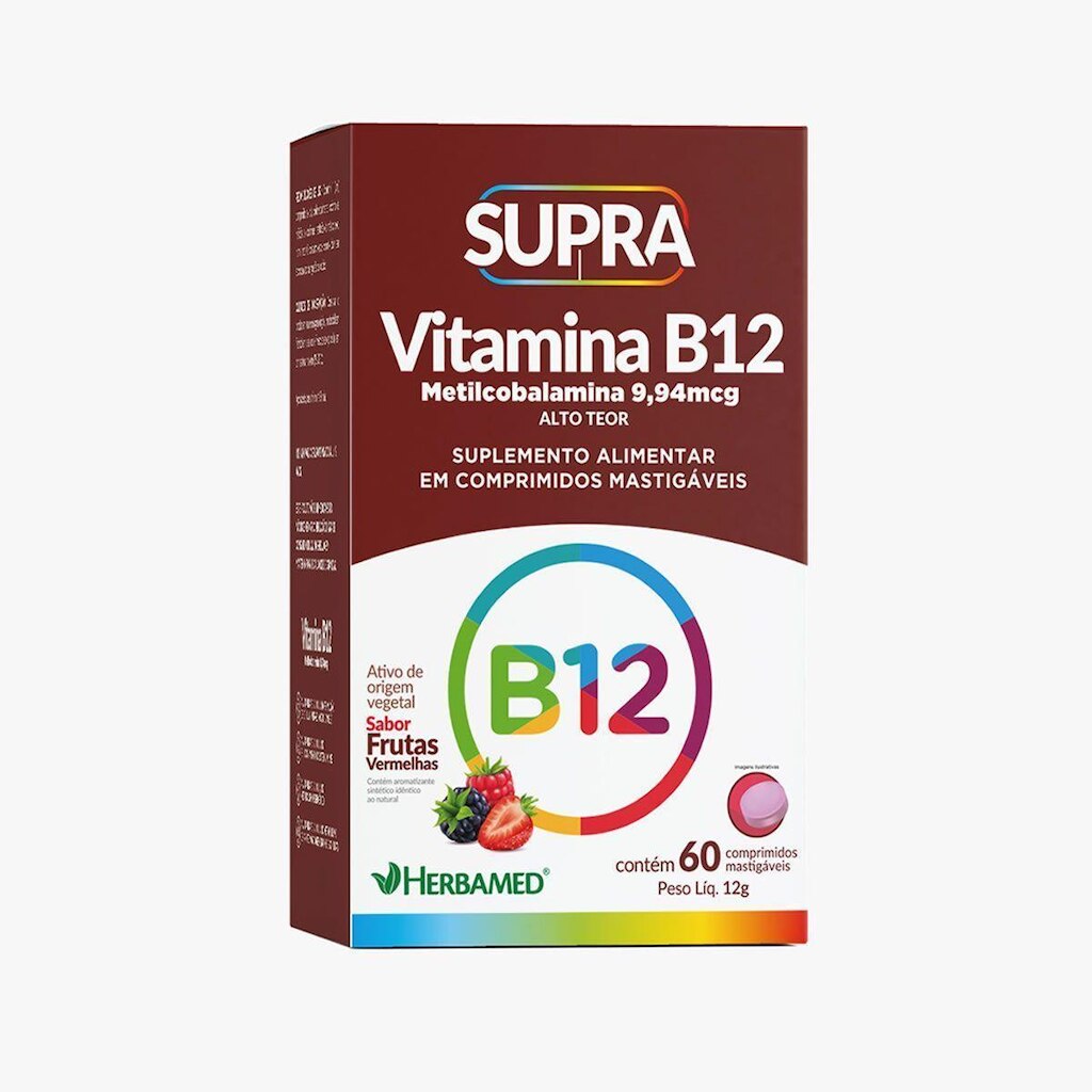 Vitamina B12 Metilcobalamina - 60 Comprimidos Frutas Vermelhas - Herbamed