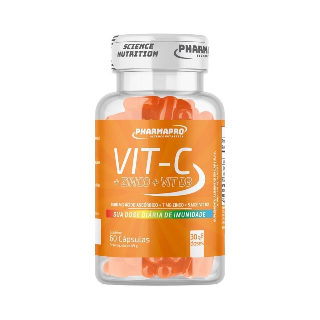 Vitamina C 1000mg com Zinco e Vitamina D3 60 Cápsulas Pharma Pro