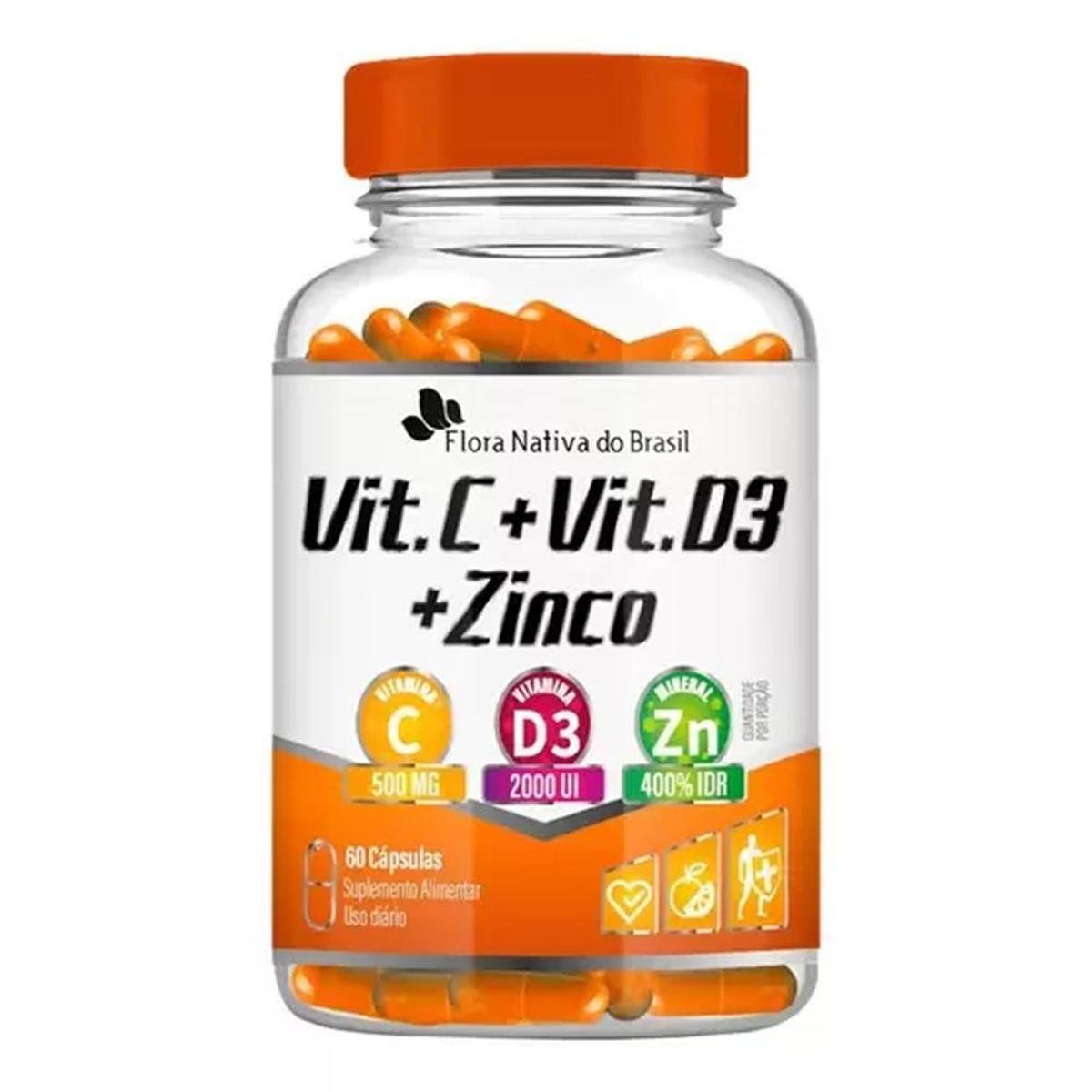 Vitamina C + Vitamina D3 + Zinco 60 Capsulas Flora Nativa Menor preço em Vitamina C + Vitamina D3 + Zinco 60 Capsulas Flora Nativa