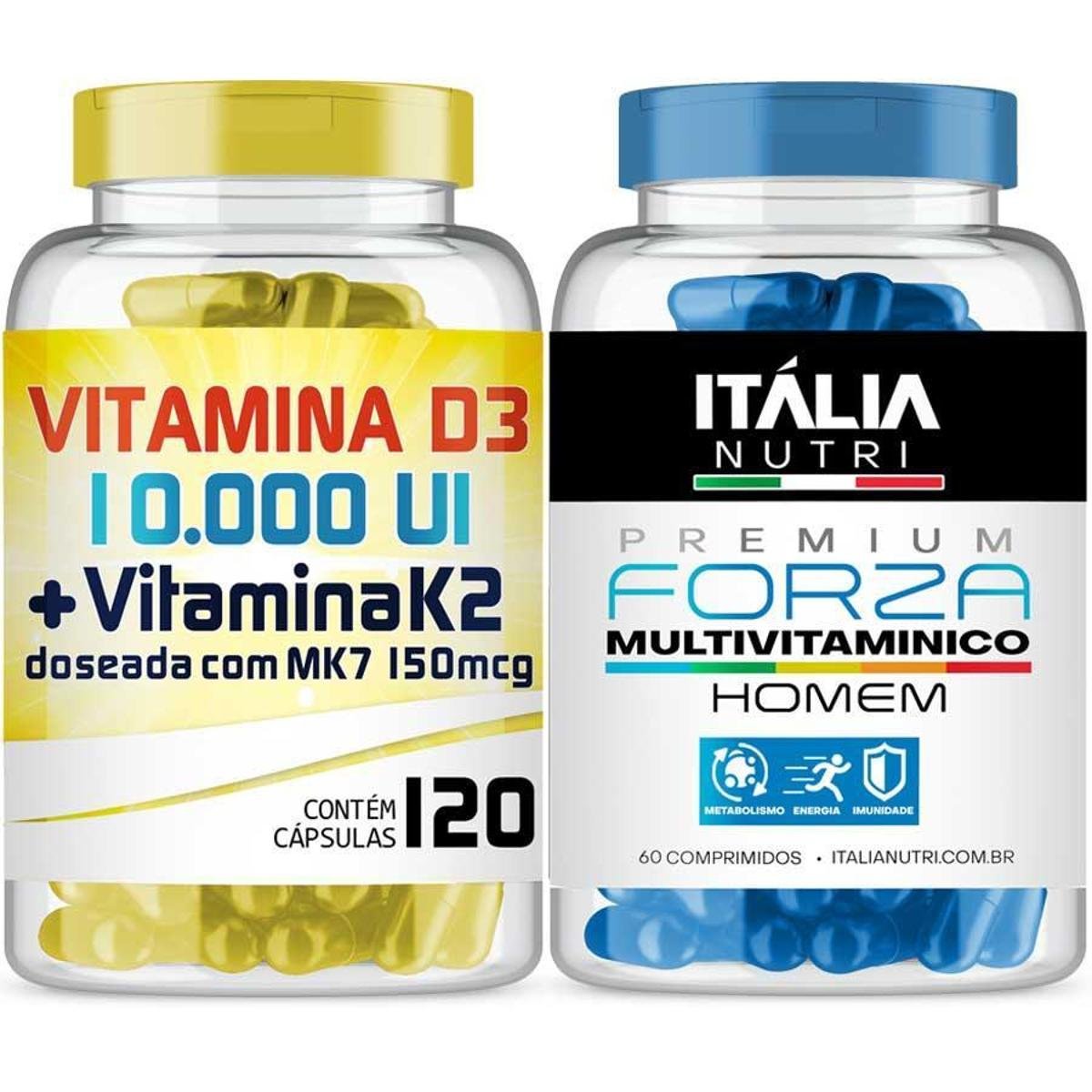 Vitamina D3 10000UI + K2 150mcg 120 + Forza Multivitamínico Menor preço em Vitamina D3 10000UI + K2 150mcg 120 + Forza Multivitamínico