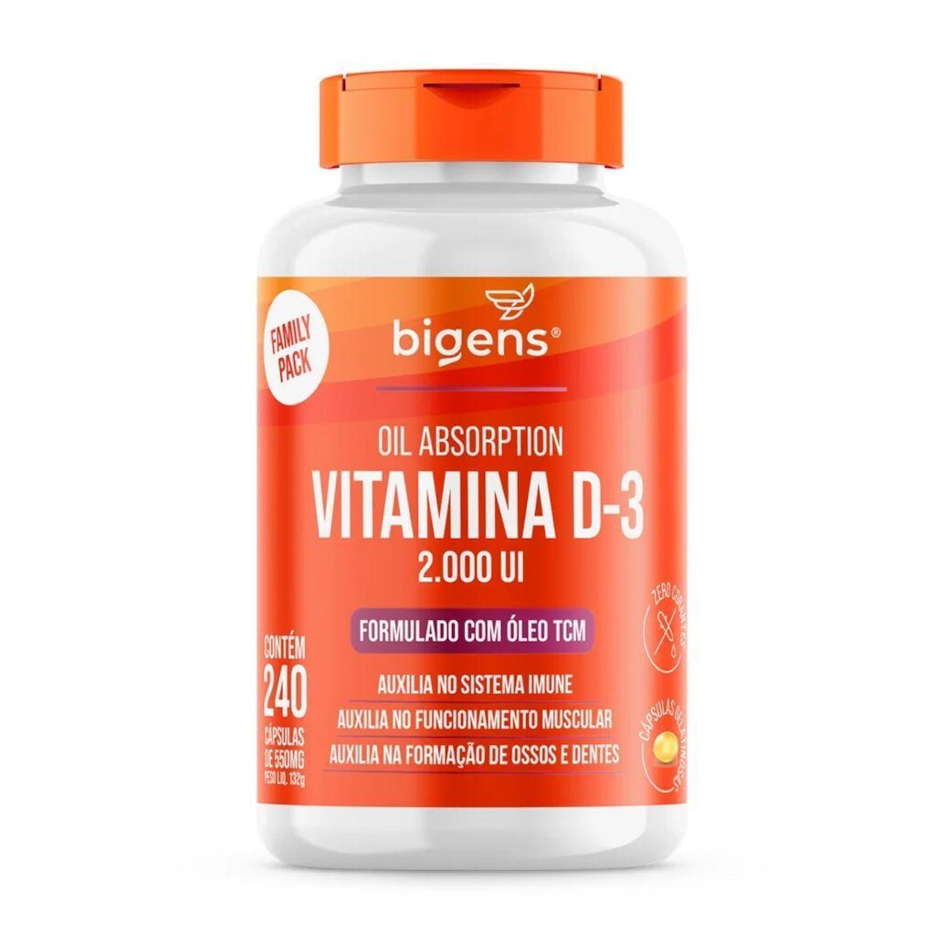 Vitamina D3 2000 ui Com Tcm - 240 Cápsulas - Bigens