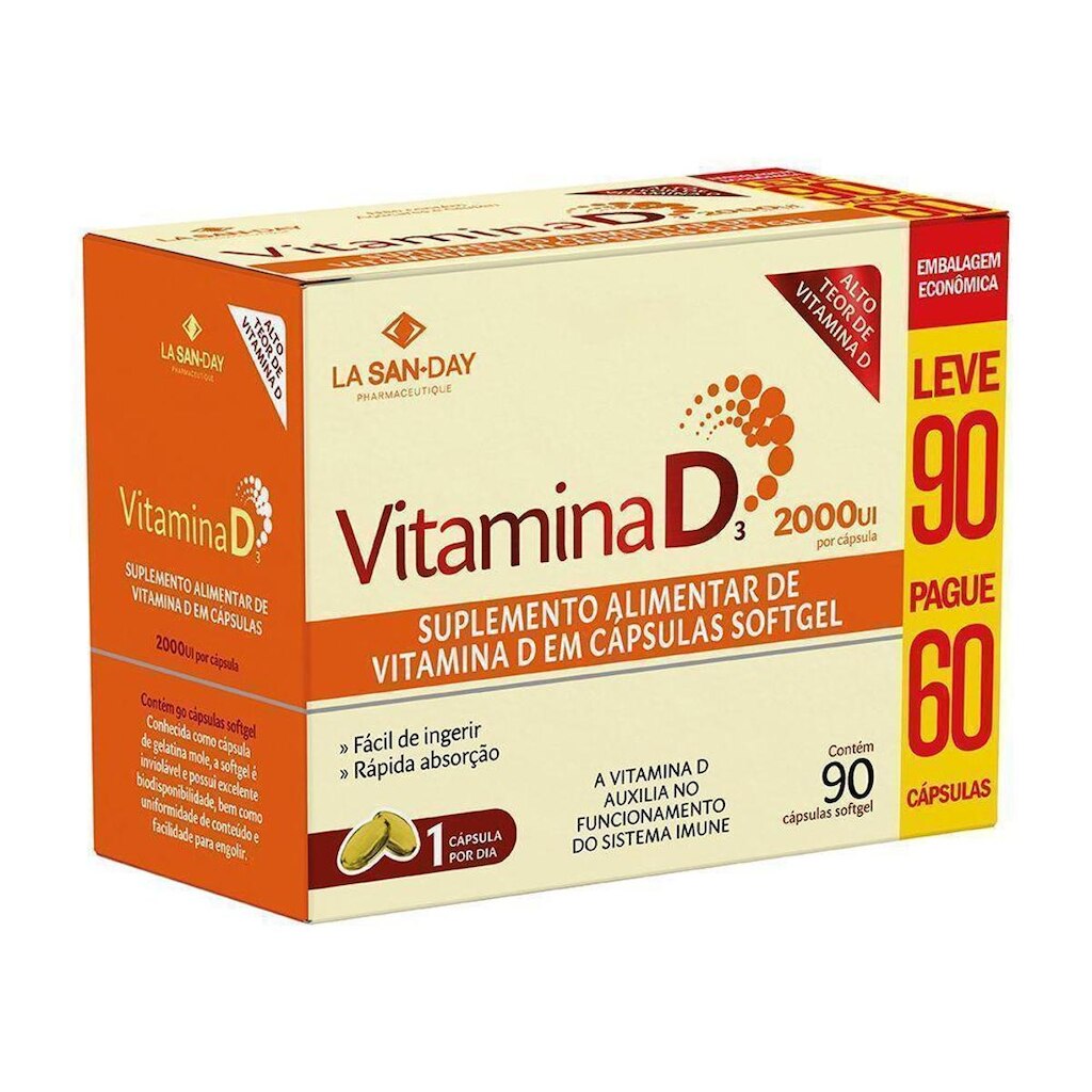 Vitamina D3 2.000ui - 90 Cápsulas - La San Day