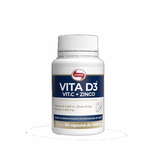 Vitamina D3 + C + Zinco 60 Cápsulas 1000mg VitaFor Menor preço em Vitamina D3 + C + Zinco 60 Cápsulas 1000mg VitaFor