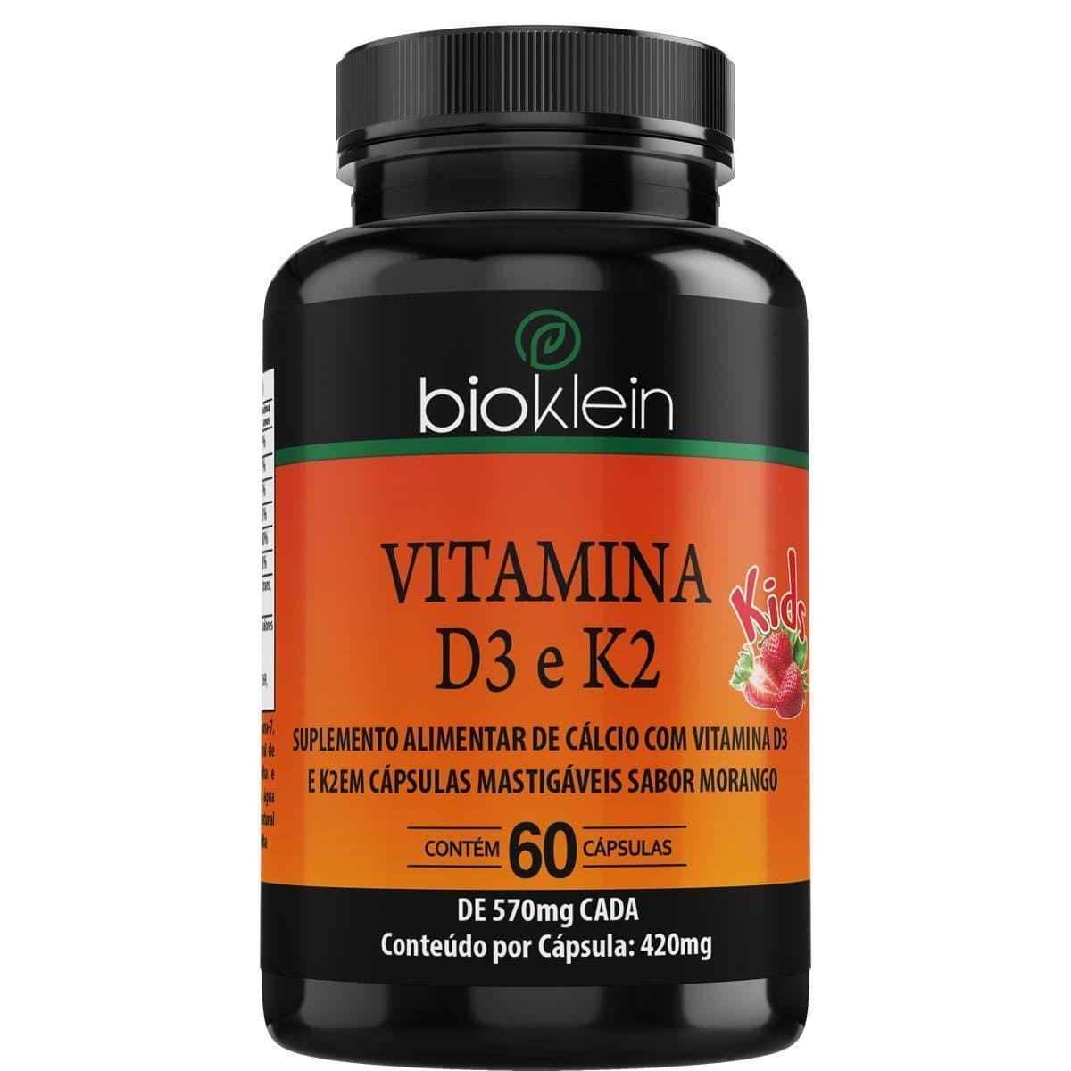 Vitamina D E K2 Insieme Vitamina D3 E K2 60 Cápsulas Mastigáveis Morango Bioklein | Netshoes