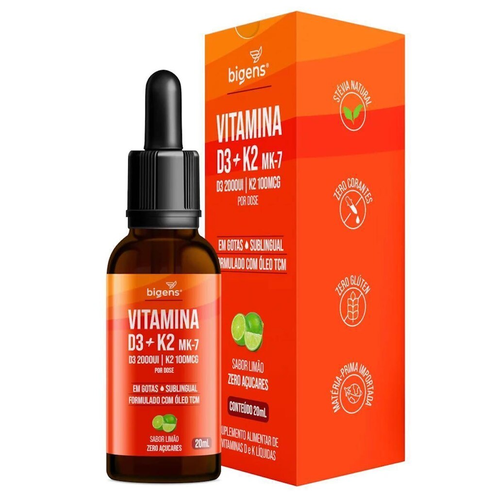 Vitamina D3 + K2 - 20ml Limão - Bigens