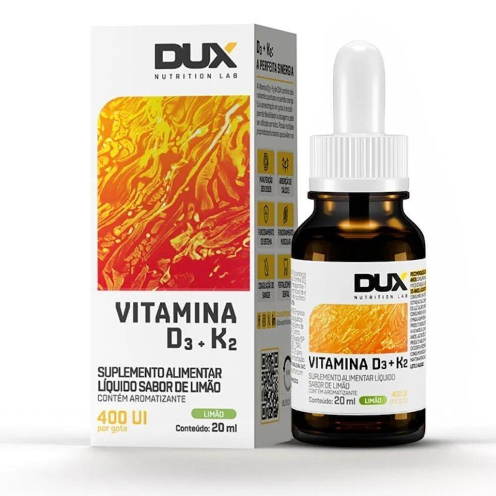 Vitamina D3 K2 Colecalciferol Menaquinona 20Ml Limão - Dux