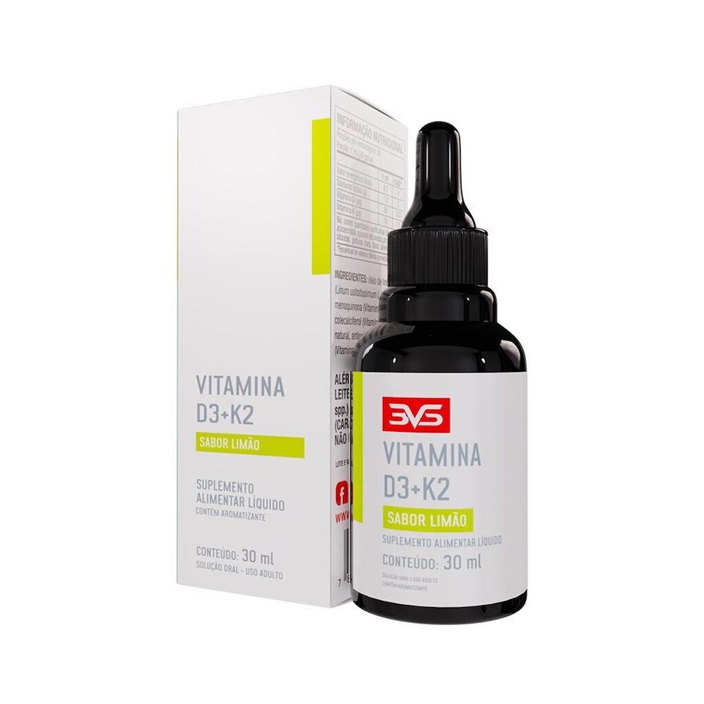 Vitamina D3 + K2 Menaquinona Com Fórmula Concentrada Em Gotas - Sabor Limão - 30ml
