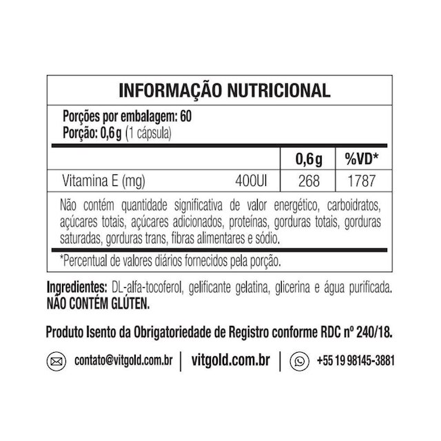 Vitamina E 400 UI Vitgold Kit 2x 60 Cápsulas