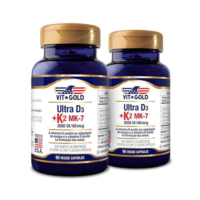 Vitamina K2 60mcg + D3 2.000UI Kit 2x 60 Cápsulas