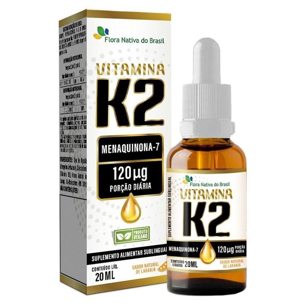 Vitamina K2 Menaquinona 120 mcg 20ml - Sabor Laranja - Flora Nativa do Brasil