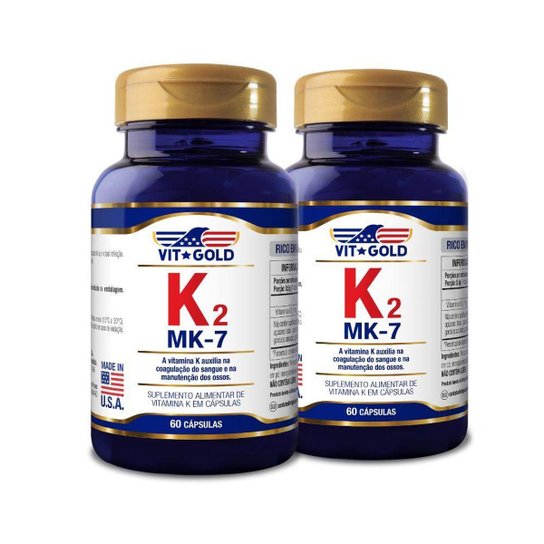 Vitamina K2 MK-7 100mcg Vitgold Kit 2x 60 Cápsulas Menor preço em Vitamina K2 MK-7 100mcg Vitgold Kit 2x 60 Cápsulas