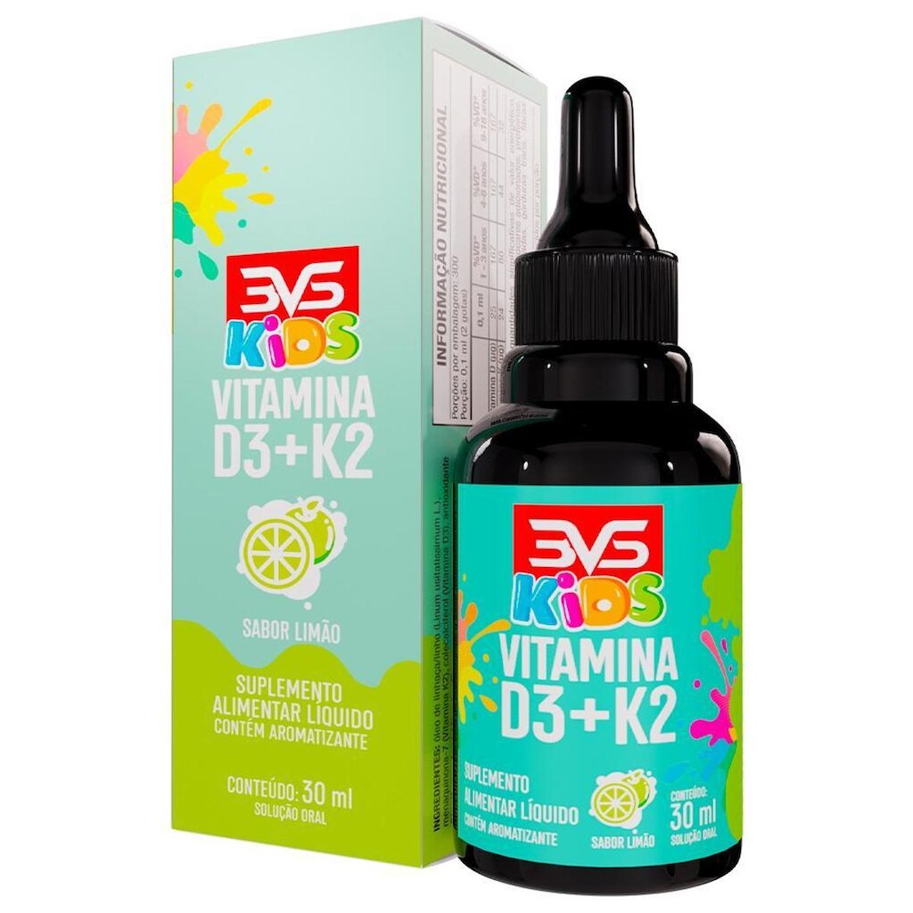 Vitamina Kids D3 + K2 Mk7 Menaquinona Com Fórmula Concentrada Em Gotas - Sabor Limão - 30ml
