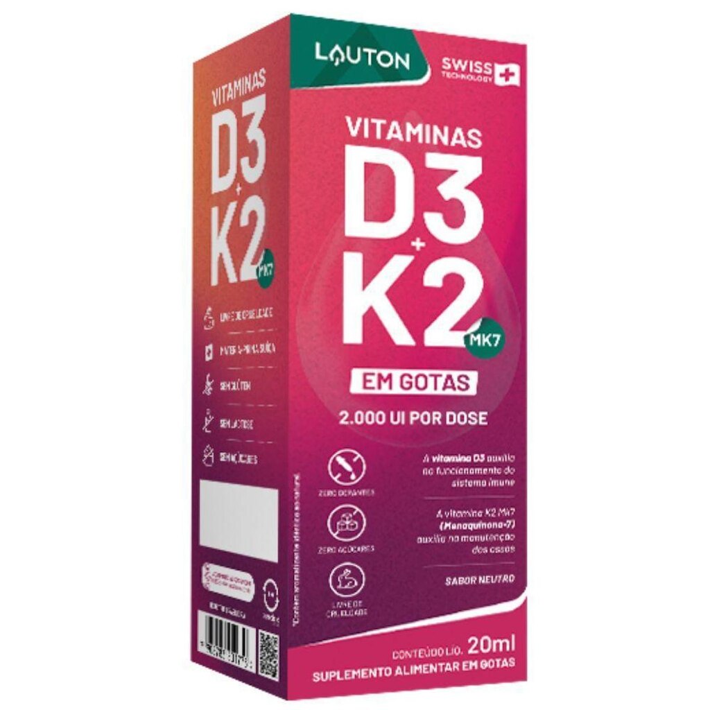 Vitamina Lauton D3 K2 Menaquinona Gotas 20Ml Sabor Neutro