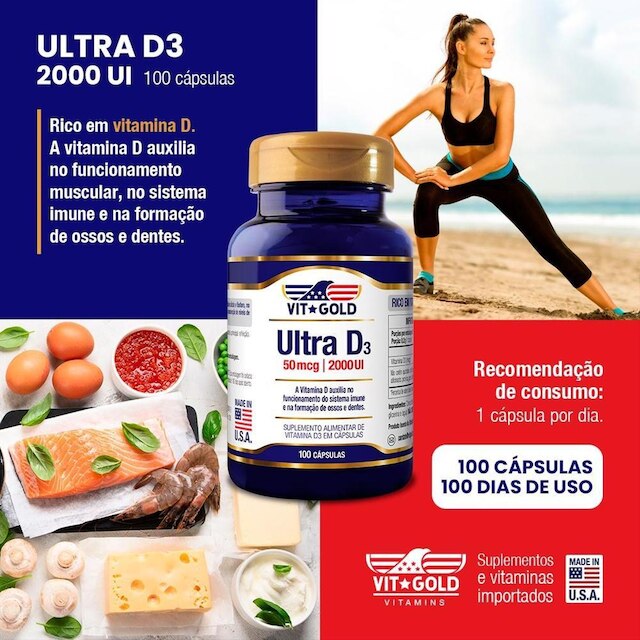 Vitamina Ultra D3 2000UI Vitgold Kit 2x 100 cápsulas