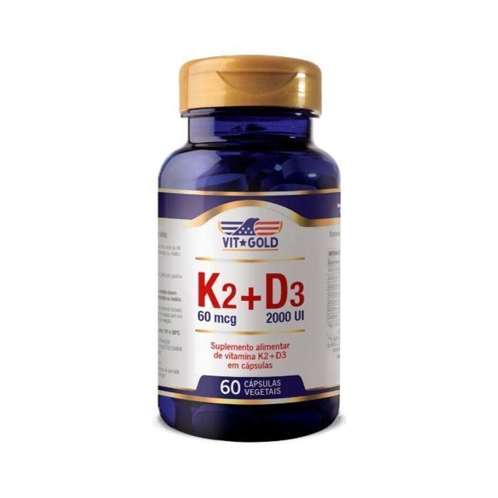 Vitaminas K2 + D3 - 60 Cápsulas - VitGold