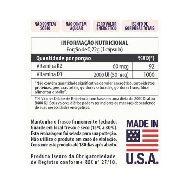 Vitaminas K2 + D3 - 60 Cápsulas - VitGold