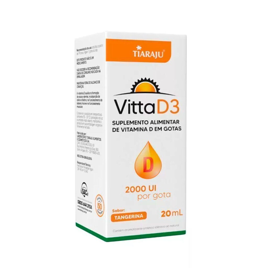Vitta D3 2000UI Gotas 20ml Sabor Tangerina Vitamina Tiaraju