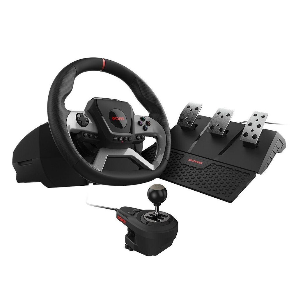 Volante PCYES W270 - Compatível com Xbox, Playstation e PC - Force FeedBack - Pedal Triplo - Marcha