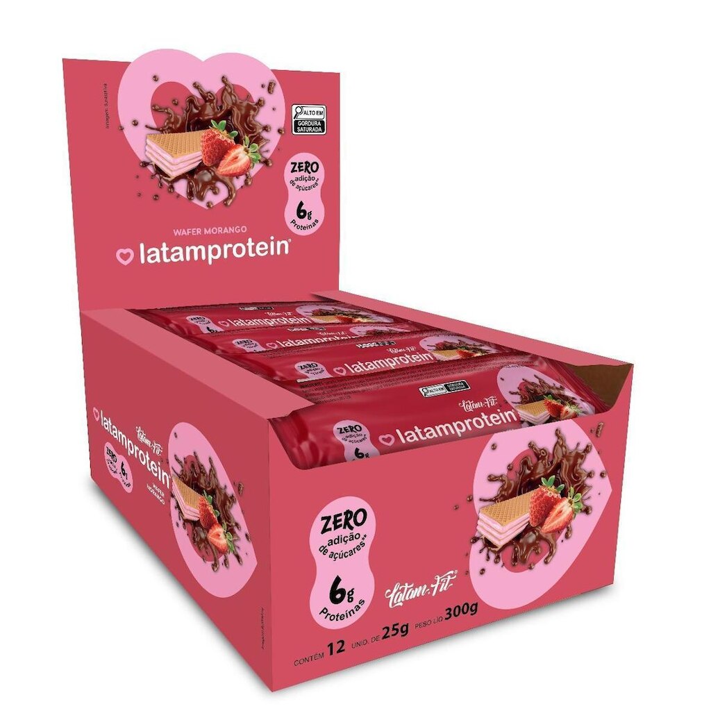 Wafer de Morango Proteína Coberto Com Chocolate - 12 Unidades