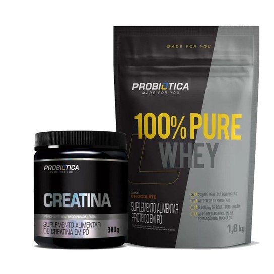 Whey 100% 1,8Kg + Creatina 300g Probiótica Menor preço em Whey 100% 1,8Kg + Creatina 300g Probiótica