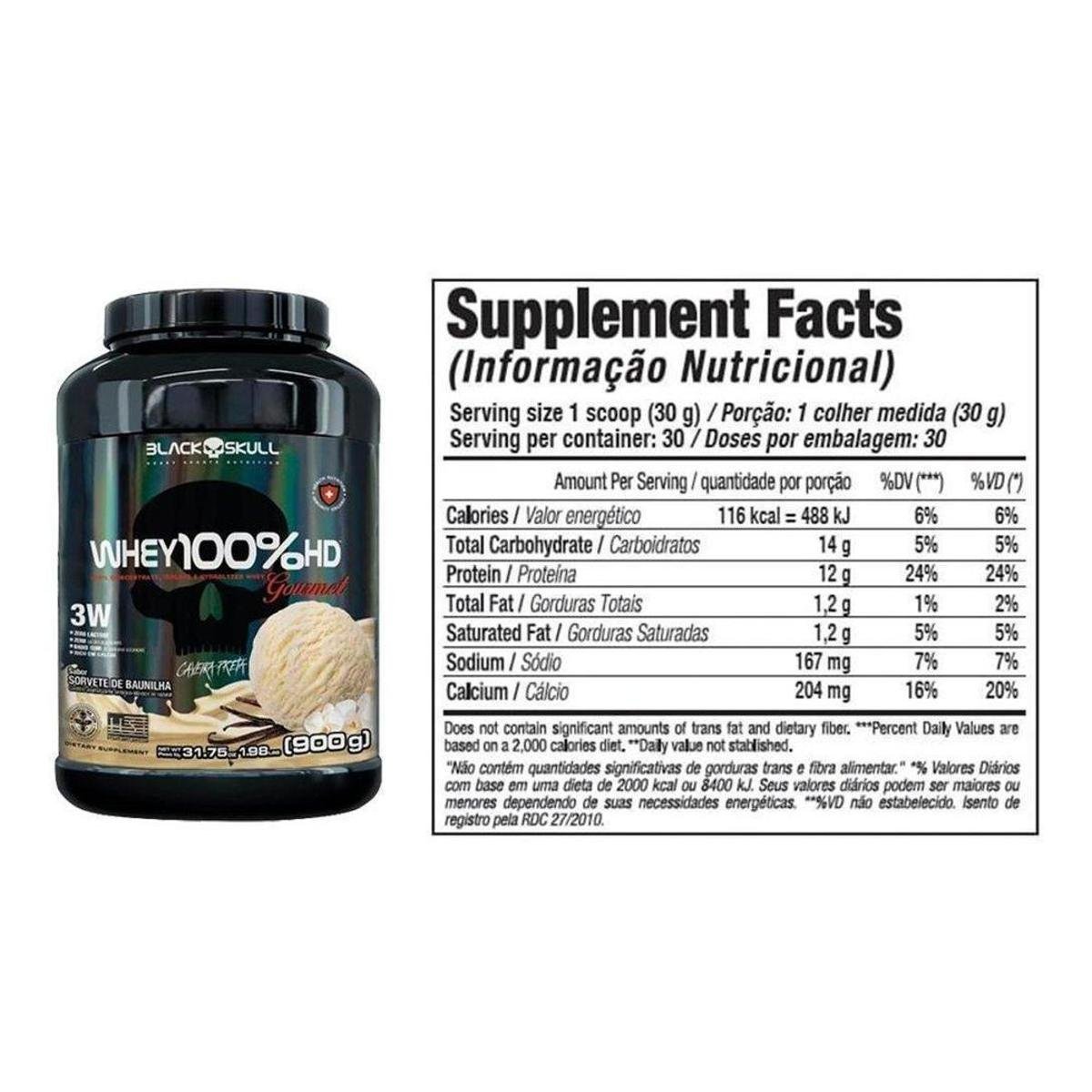 Whey 100% HD Gourmet 900gr - Black Skull - Preto | Netshoes
