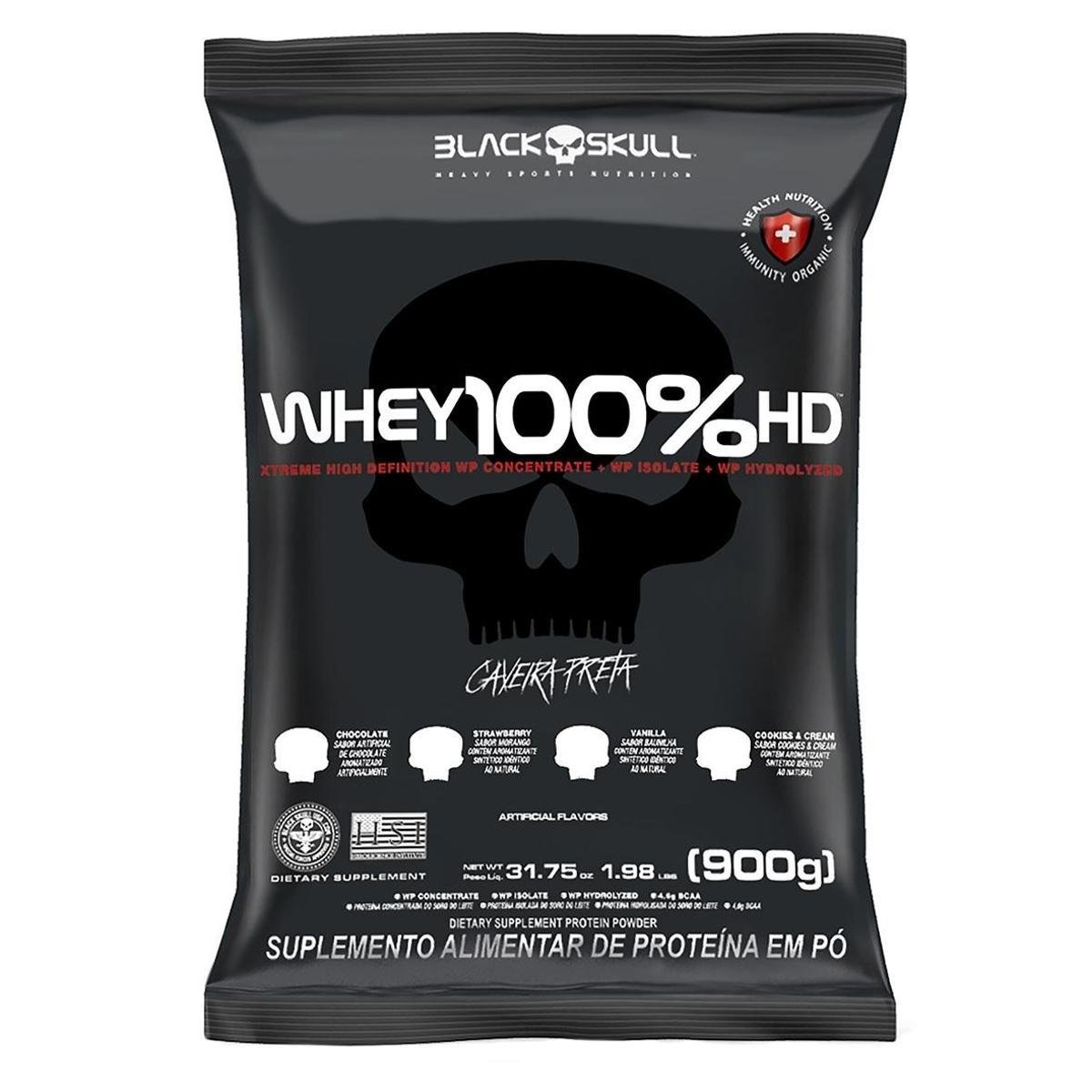 Whey 100% HD Refil Black Skull - 900g Menor preço em Whey 100% HD Refil Black Skull - 900g