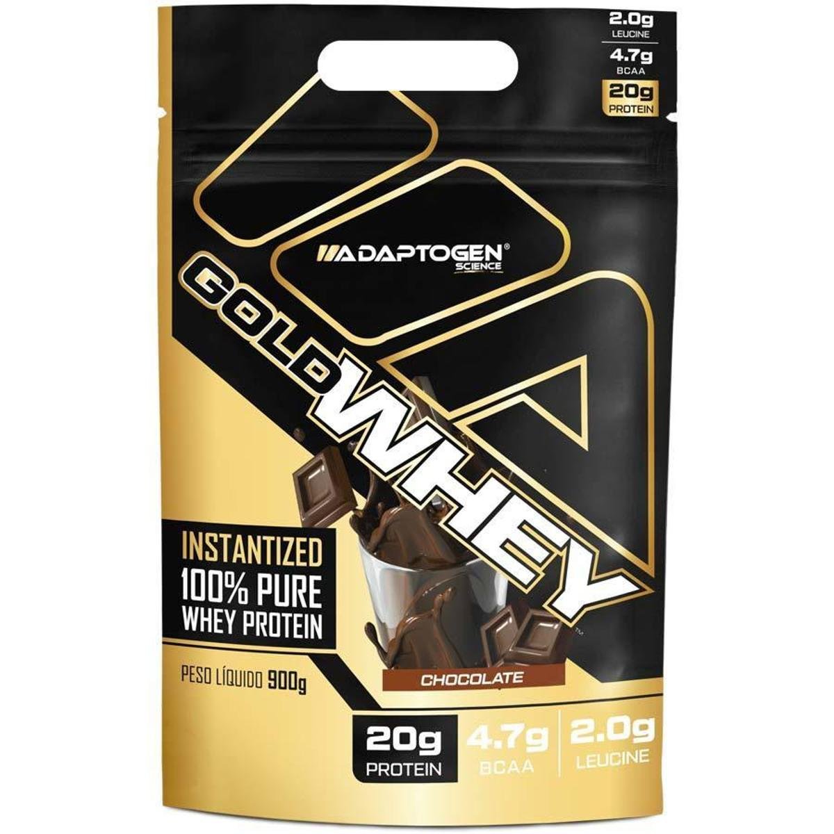 Whey 100% Pure Whey Protein Gold Whey 900g Adaptogen Chocolate Menor preço em Whey 100% Pure Whey Protein Gold Whey 900g Adaptogen Chocolate
