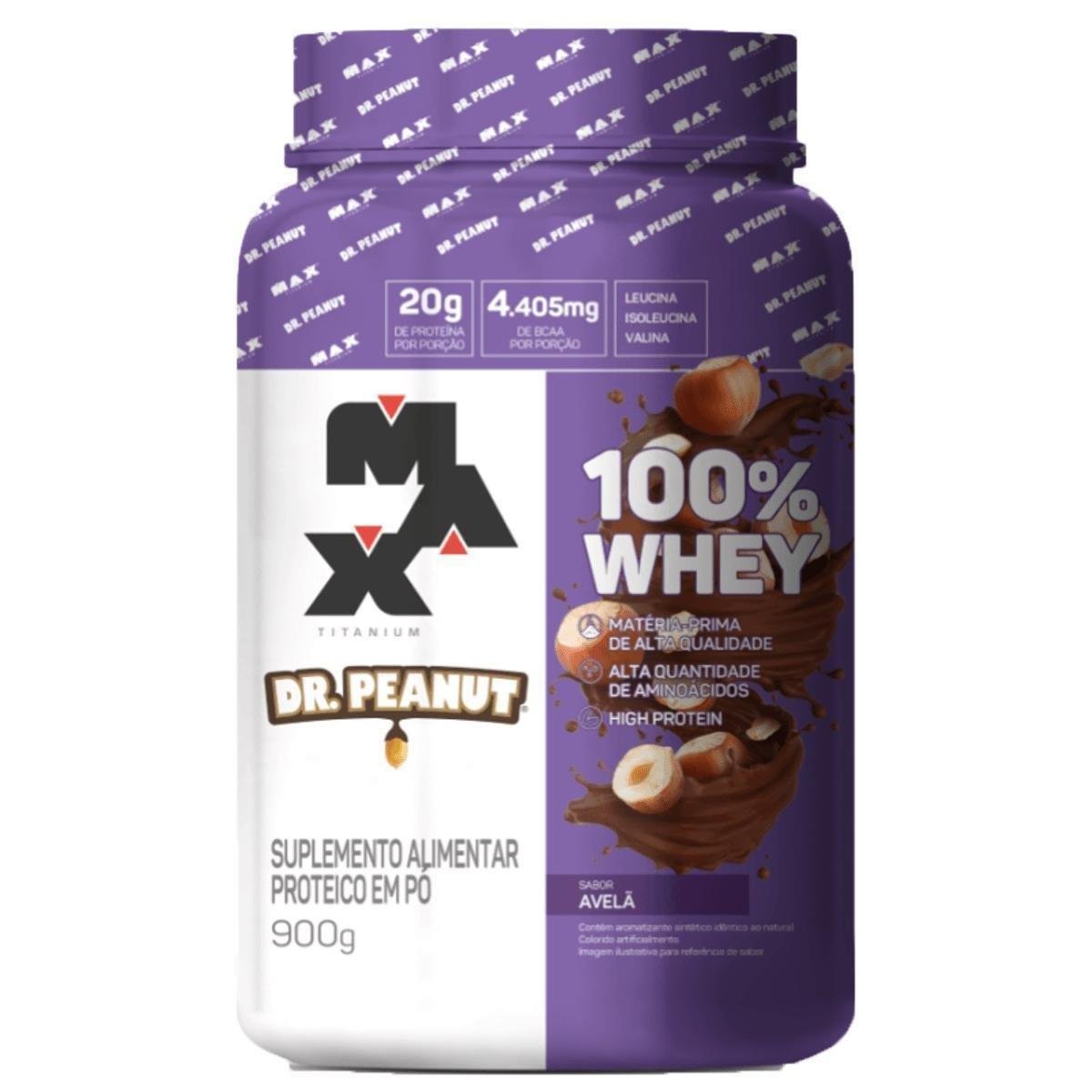Whey 100% Whey Protein Dr. Peanut x Max Titanium Avelã 900g Menor preço em Whey 100% Whey Protein Dr. Peanut x Max Titanium Avelã 900g
