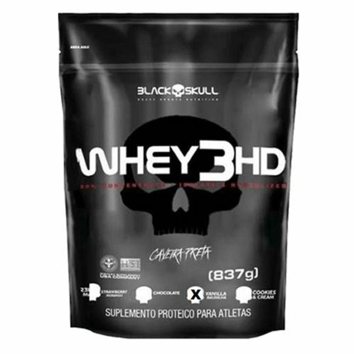 Whey 3 HD Black Skull Refil - 837 g Menor preço em Whey 3 HD Black Skull Refil - 837 g