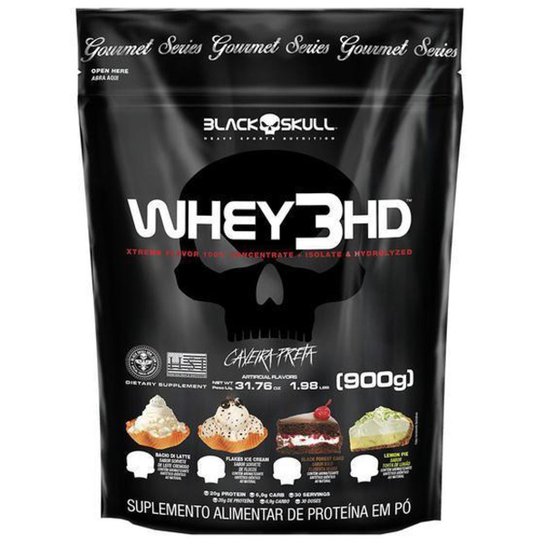 Whey 3HD Gourmet 900gr refil Caveira Preta - Black Skull - Preto Menor preço em Whey 3HD Gourmet 900gr refil Caveira Preta - Black Skull - Preto