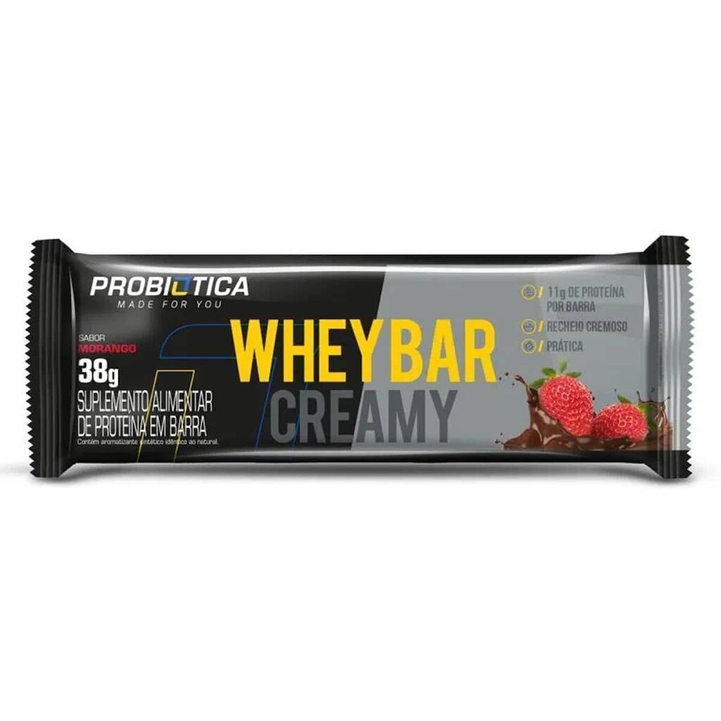 Whey Bar Creamy - 1 Unidade 38g Morango - Probiótica