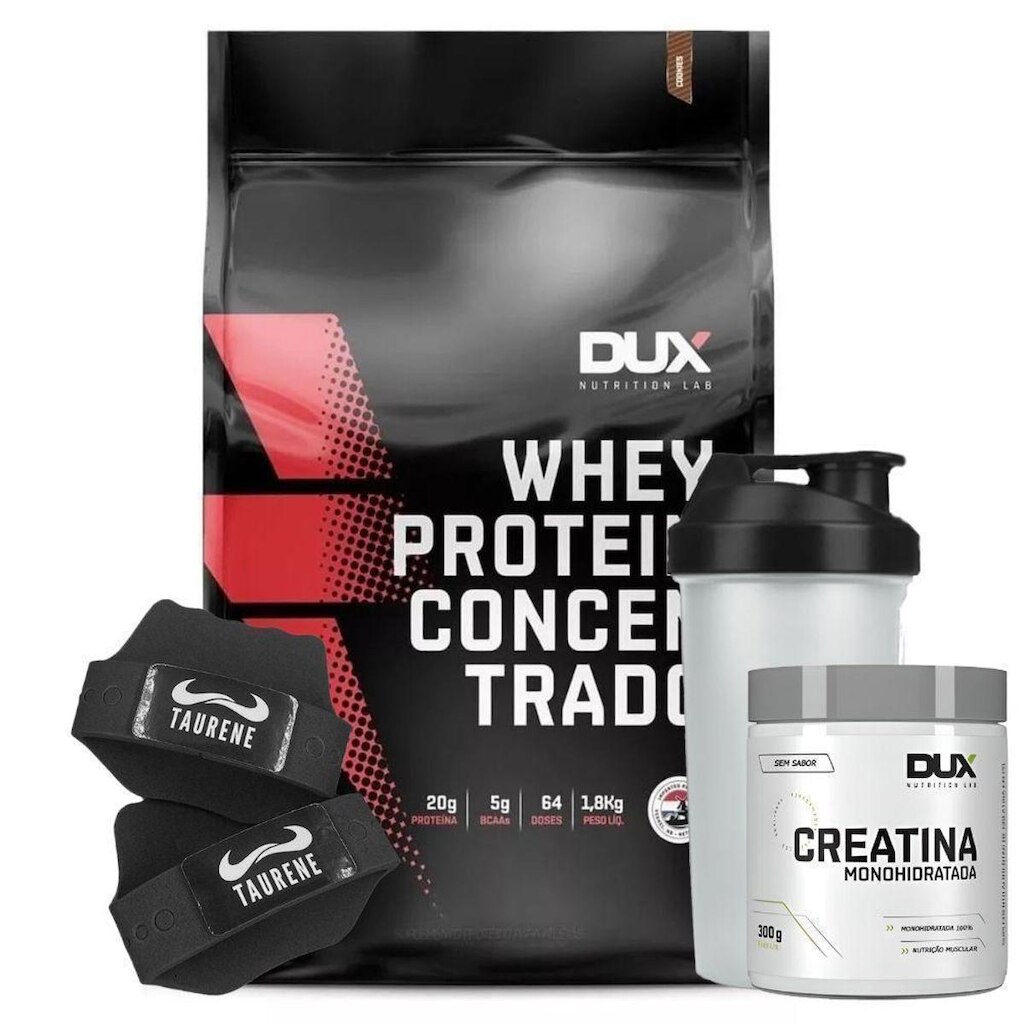 Whey Concentrado Cookies 1,8Kg +  Creatina Luva  - Dux