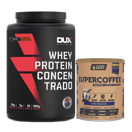 Whey Concentrado Cookies 900g e Supercoffee 220g Chocolate Menor preço em Whey Concentrado Cookies 900g e Supercoffee 220g Chocolate