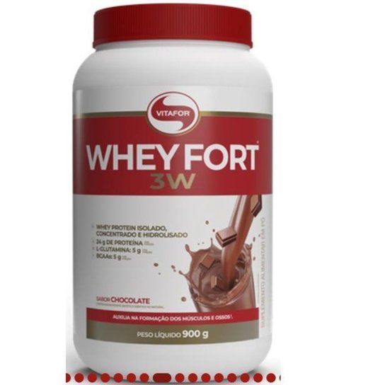 Whey Fort Whey Protein 3W Concentrado, Isolado e Hidrolisado Vitafor Pote 900g Sabores
