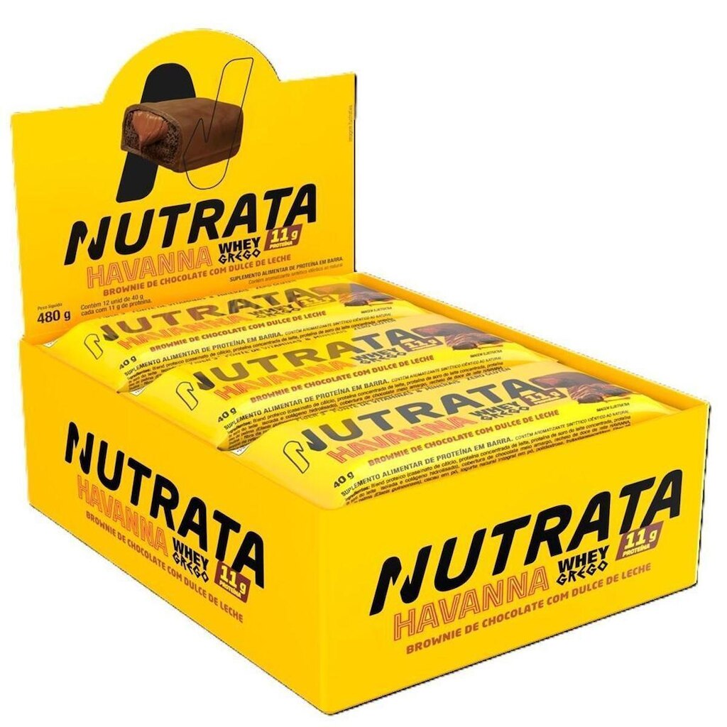 Whey Grego Bar Brownie com Doce de Leite - Nutrata 12 un.